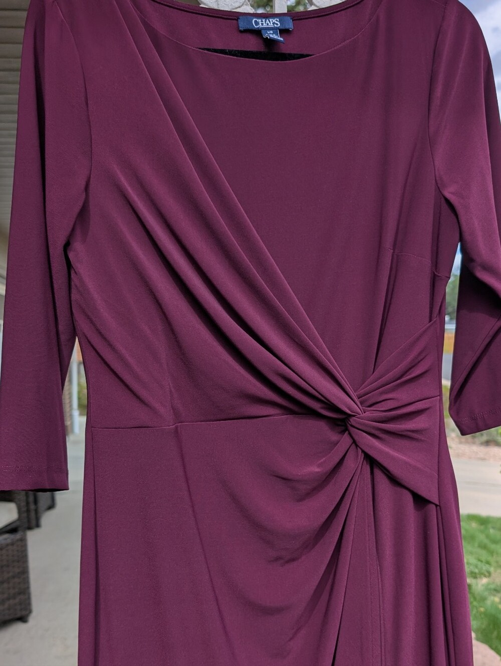 Chaps Plum 3/4-Sleeve Drape Sheath Dress Large